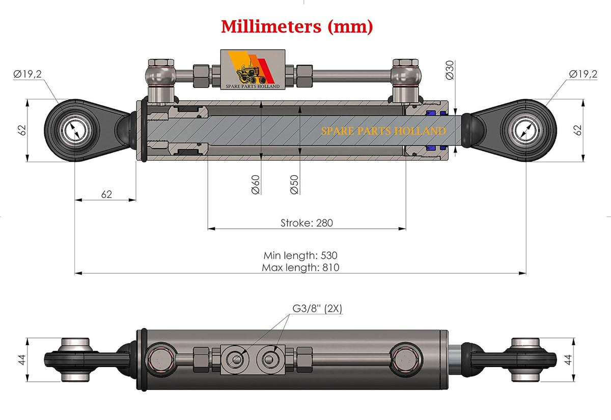 Hydraulic Top Link Cat. 1-1 with Locking Block 20 7/8" - 31 7/8" W569