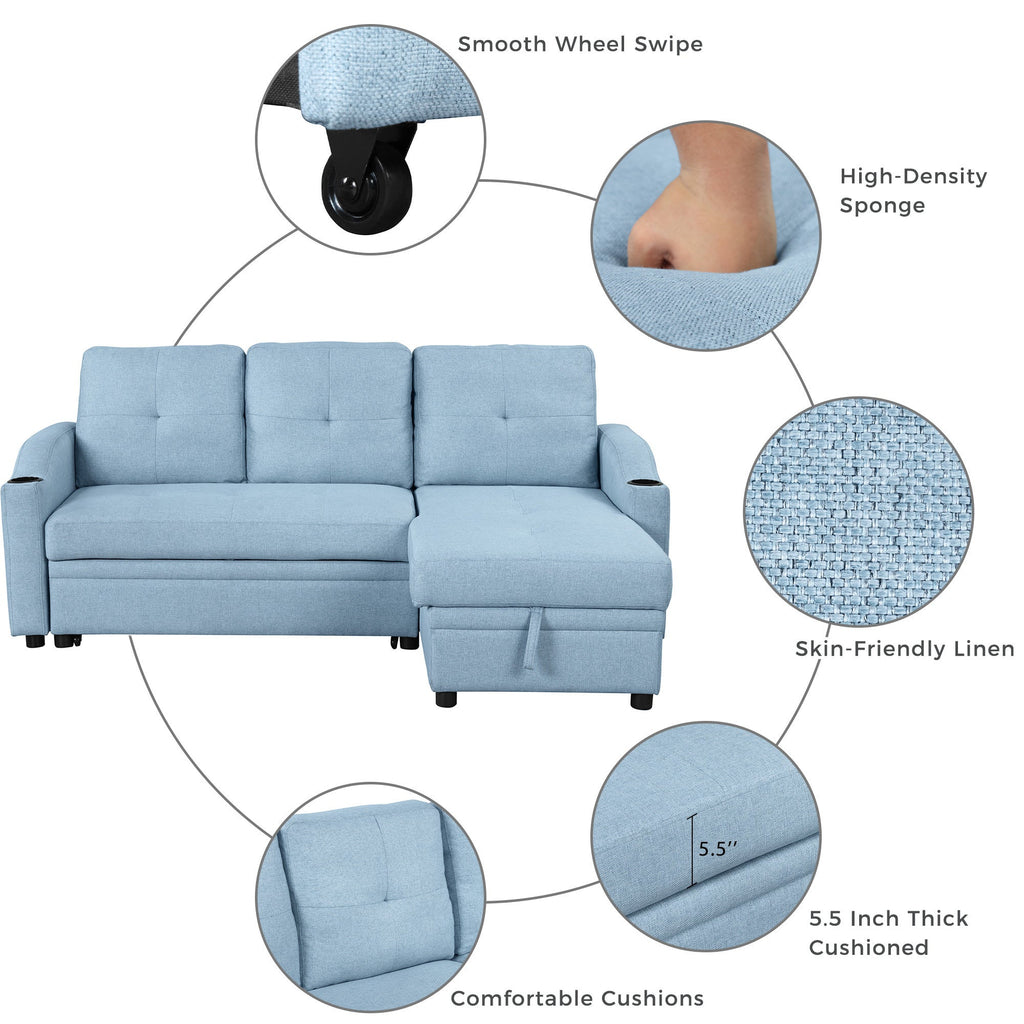 Blue Padded Pull Out Sofa Bed M4428