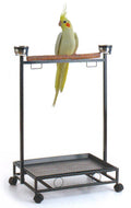 Large Natural Wood Parrot Play Stand with Stainless Steel Bowls E917796