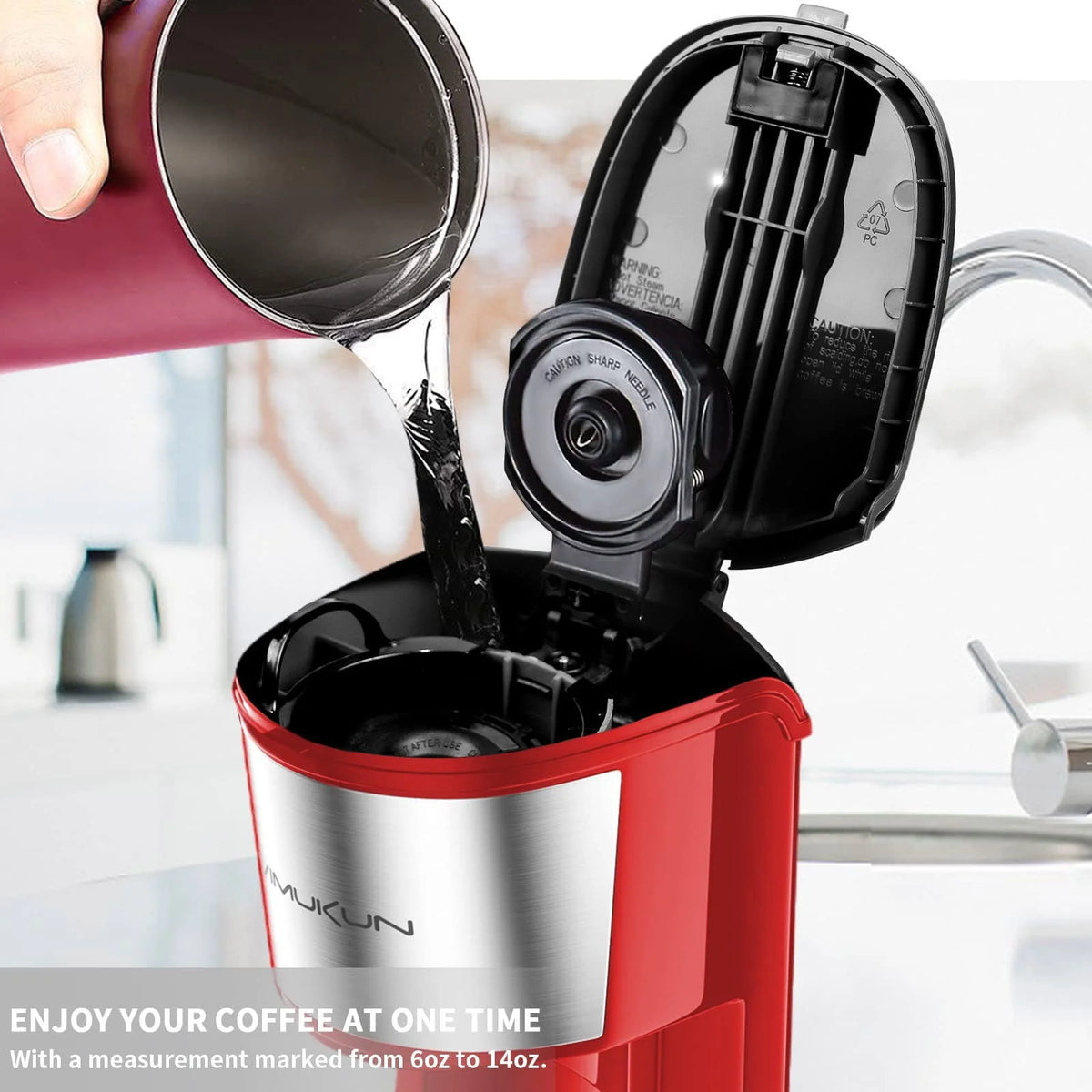 Single Serve Coffee Maker with 6 to 14oz Reservoir, Mini Size E39396