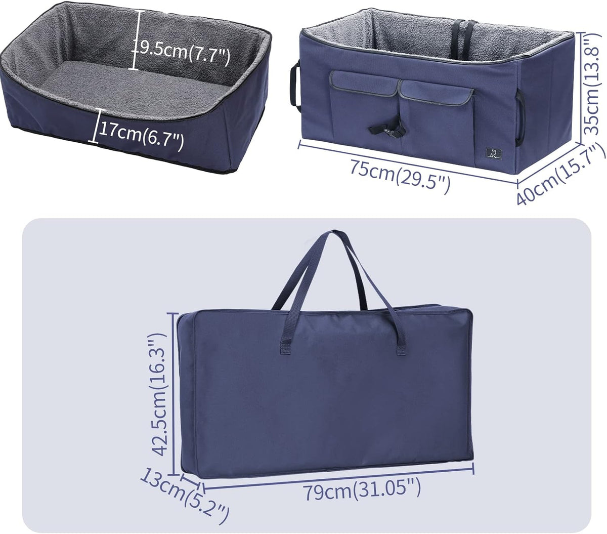 Deep Blue Pet Car Booster Seat with 2 Safety Leashes A3000