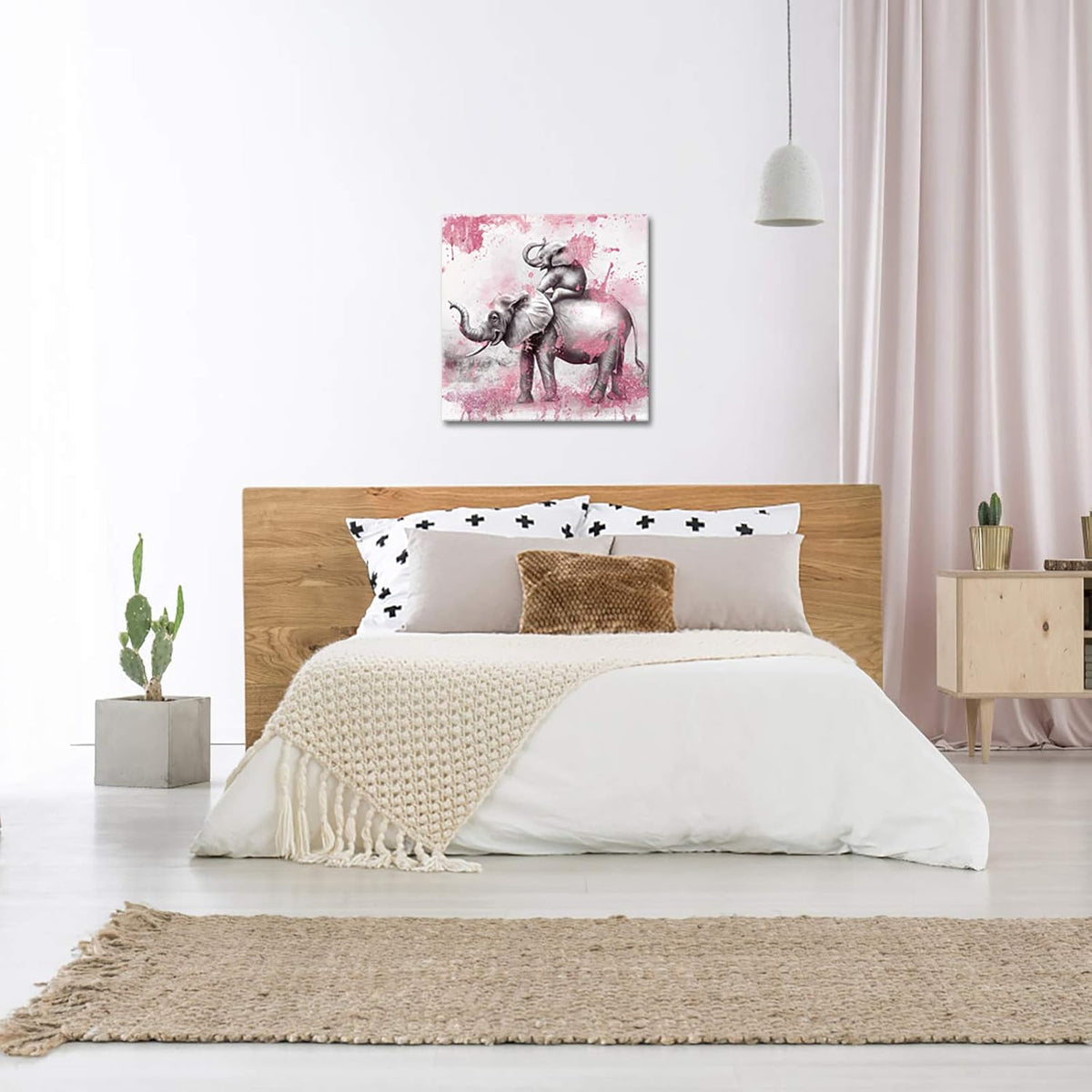 Pink and Grey Elephant Canvas Painting Print 24x24 Inch Pack of 2 O706973