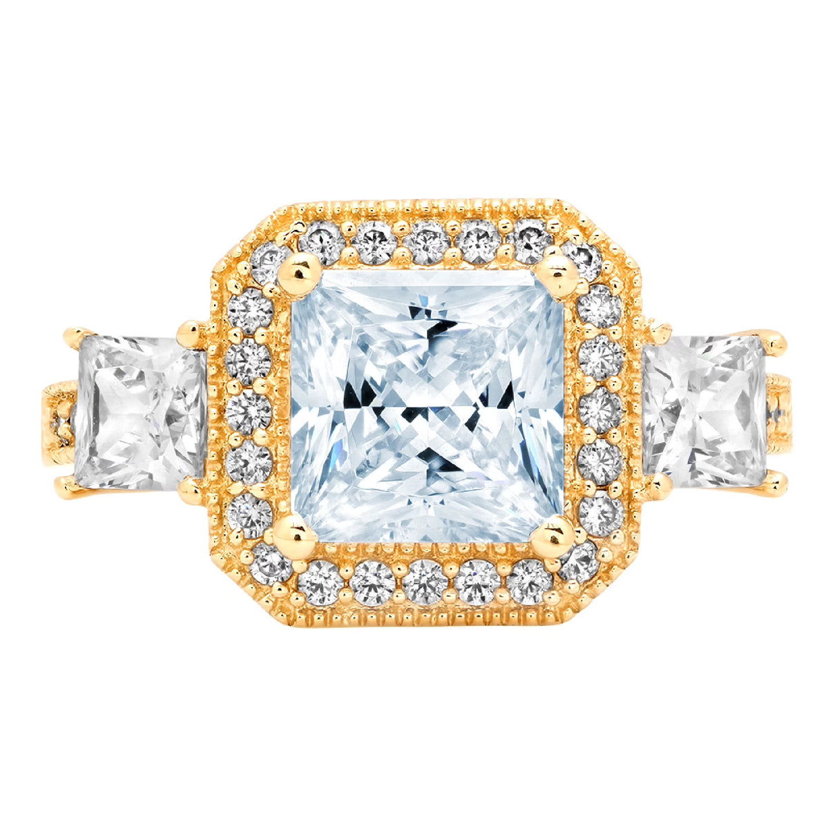 3.1ct Princess Cut Blue Simulated Diamond 18k Yellow Gold 3 Stone Ring Size 3.75 K46839