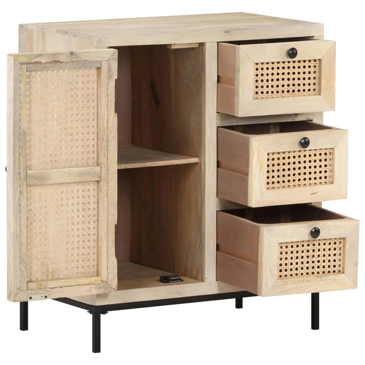 Solid Mango Wood and Natural Cane Sideboard N326