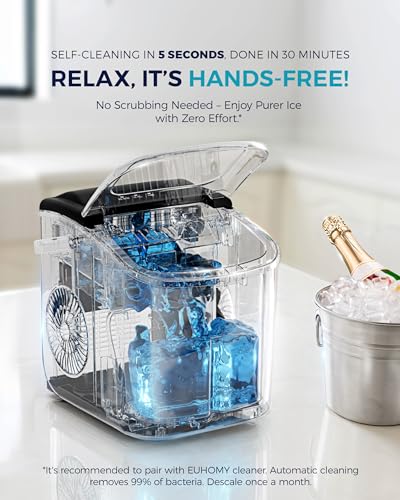 Countertop Ice Maker Machine with Handle, 26lbs in 24Hrs, 9 Ice Cubes Ready in 6 Mins, Auto-Cleaning Portable Ice Maker with Basket and Scoop (Black) H75465
