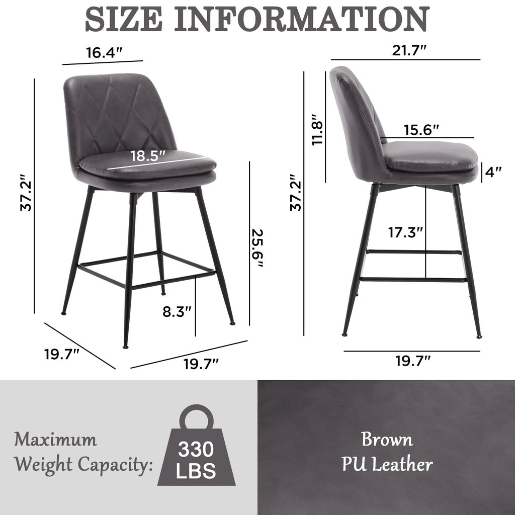 26" Swivel Counter Height Faux Leather Bar Stools Set of 4 Gray S7981
