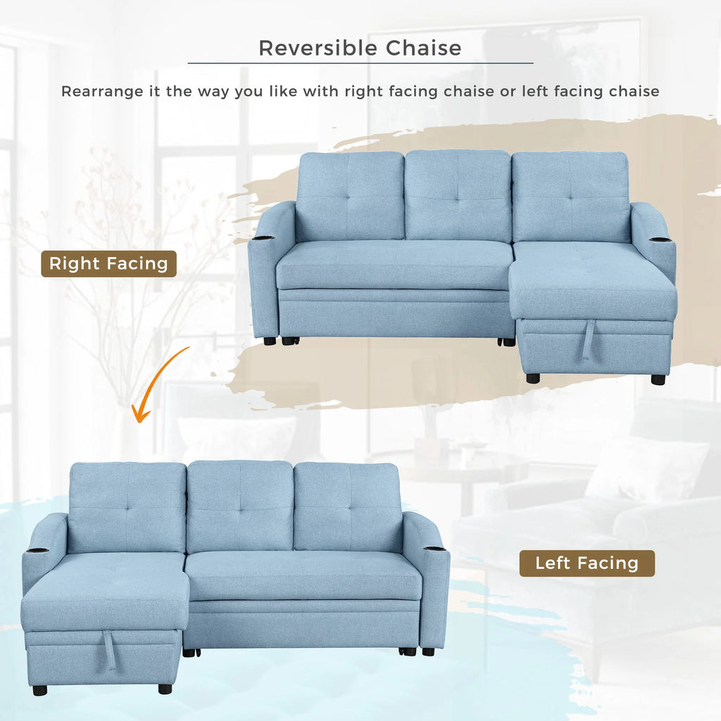 Blue Padded Pull Out Sofa Bed M4428