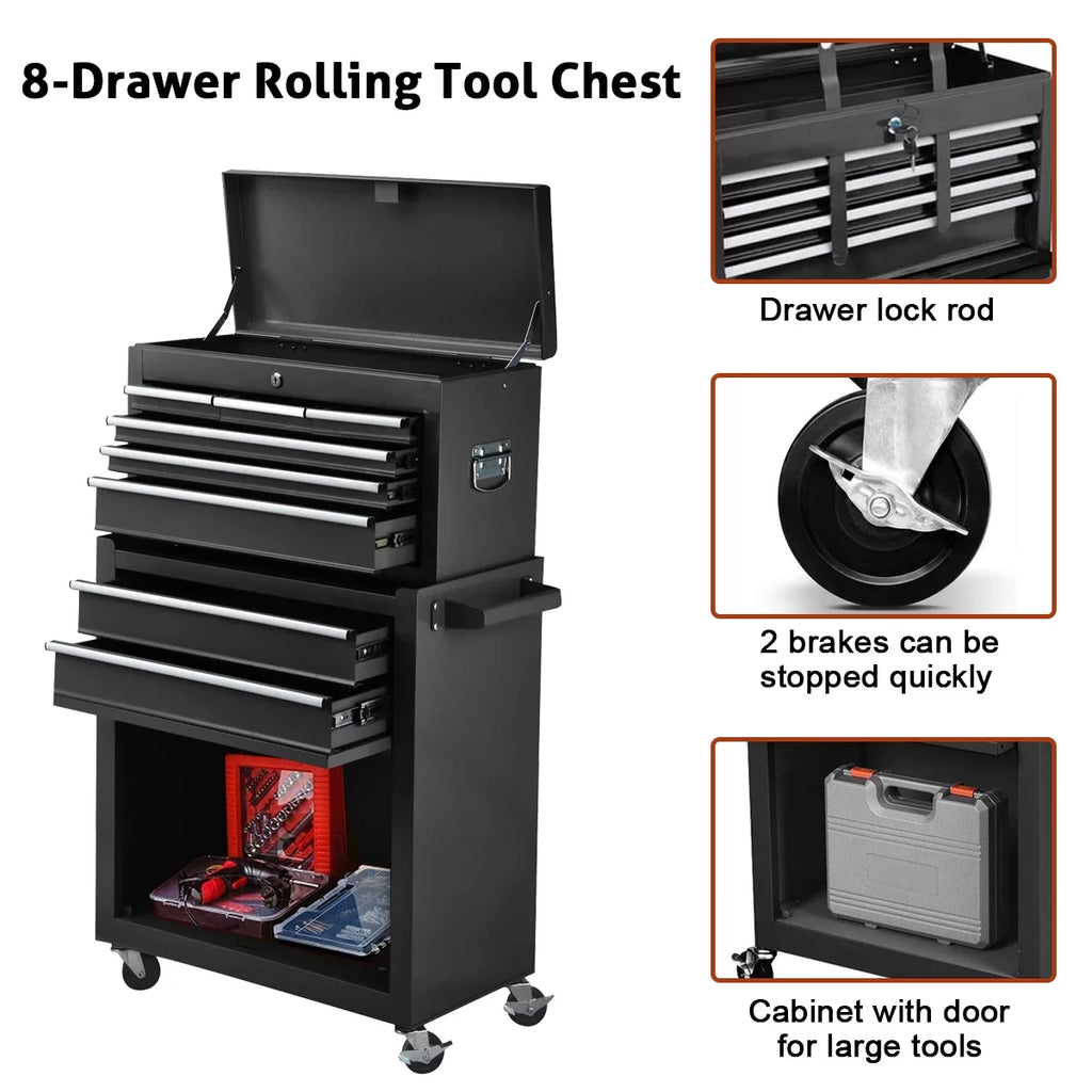 8 Drawer Black Tool Chest with Wheels S12854