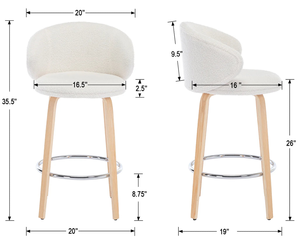 White Sherpa Upholstered Bar Stool Set of 2 B330
