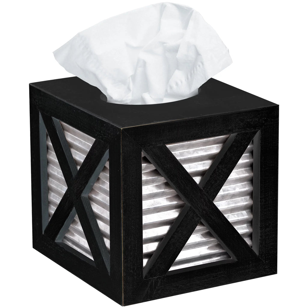 Black Galvanized Square Tissue Box Cover P420362