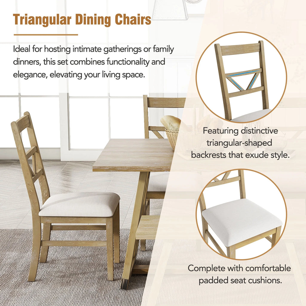 Farmhouse Wood Rectangular Dining Table with Cross Legs, 4 Upholstered Chairs and Bench D67586