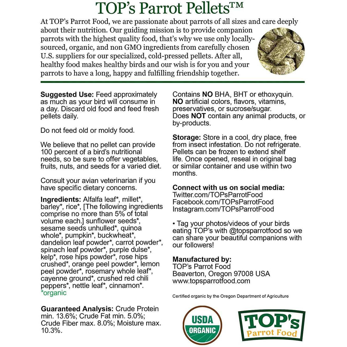 Organic Small Pellets Parrot Food F561476