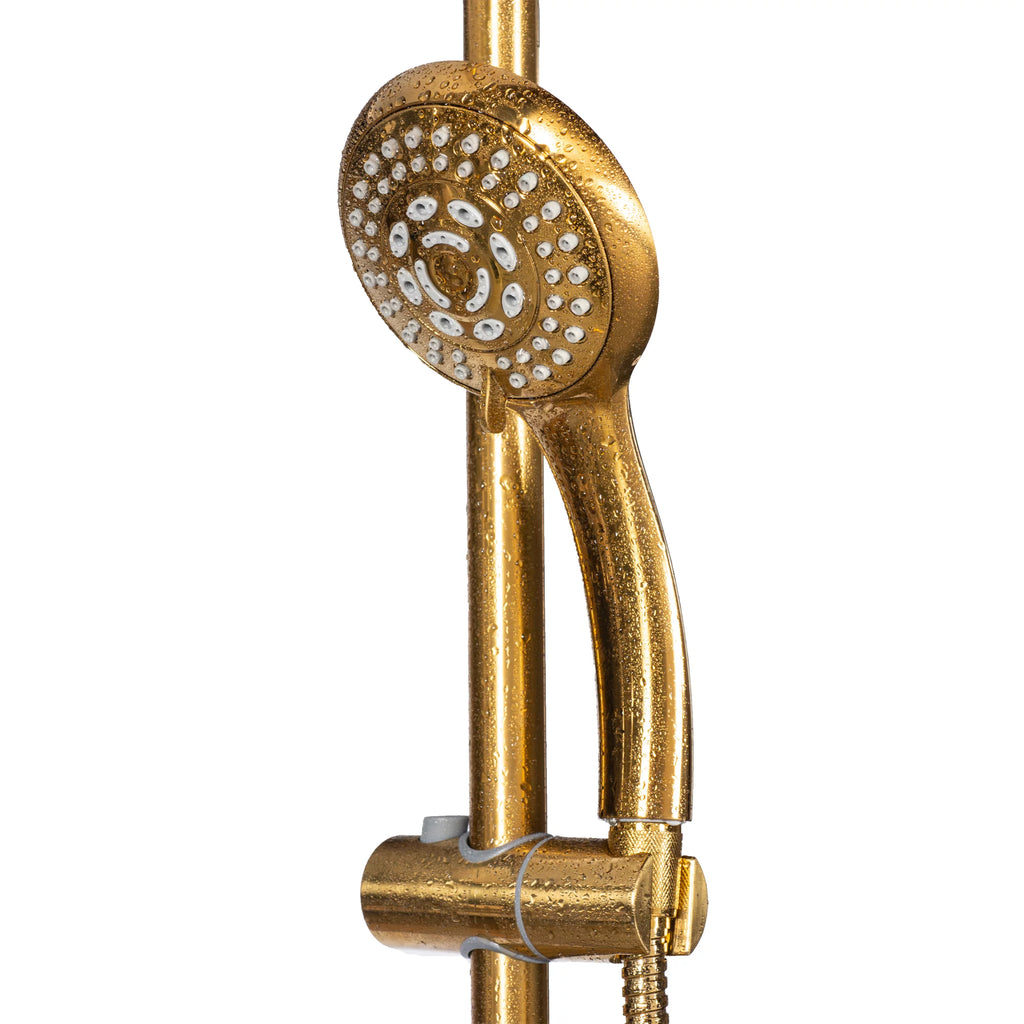 Brushed Gold 8" Rain Showerhead 5-Function Hand Shower Shower System U182439