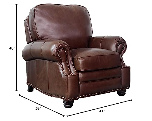Antique Dark Sanded Bomber Top Grain Leather Recliner Chair with Espresso Wood Legs X5526