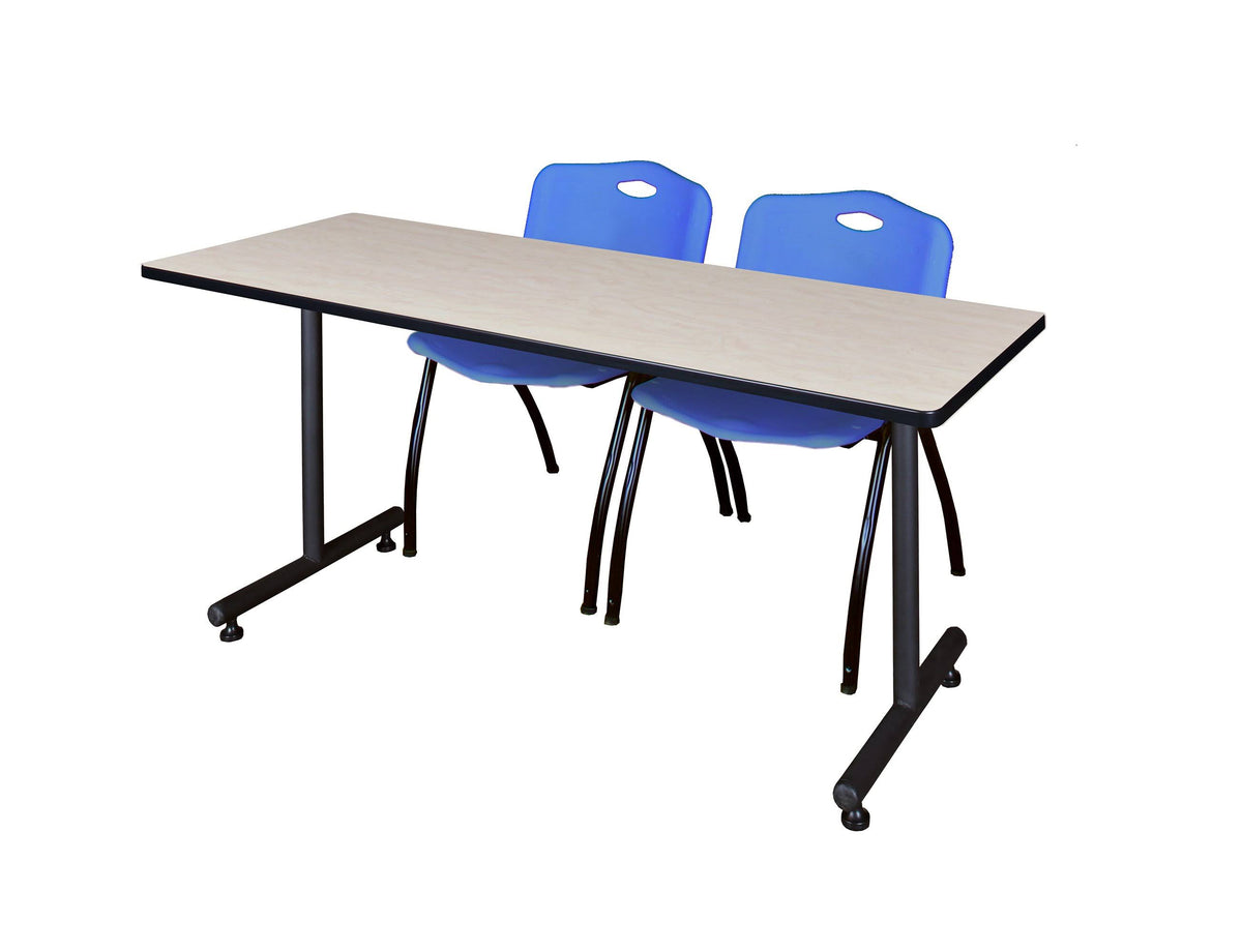 Maple Training Table with 2 Blue Stack Chairs E8836