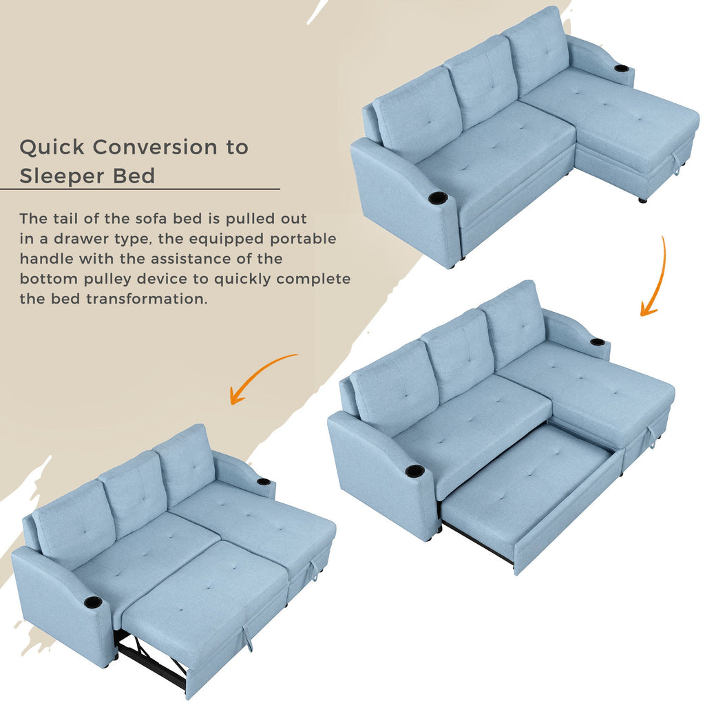 Blue Padded Pull Out Sofa Bed M4428