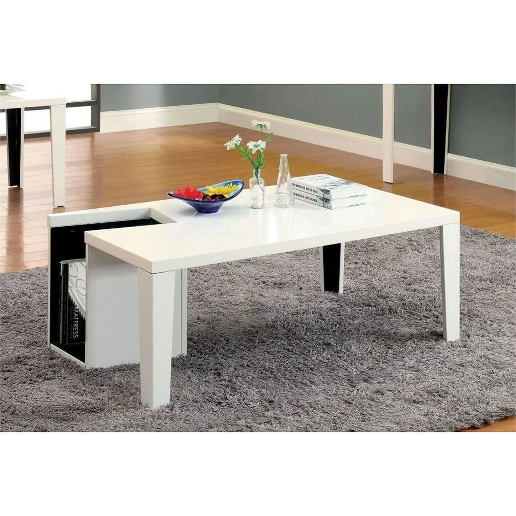 Contemporary White Wood Coffee Table with Storage M528