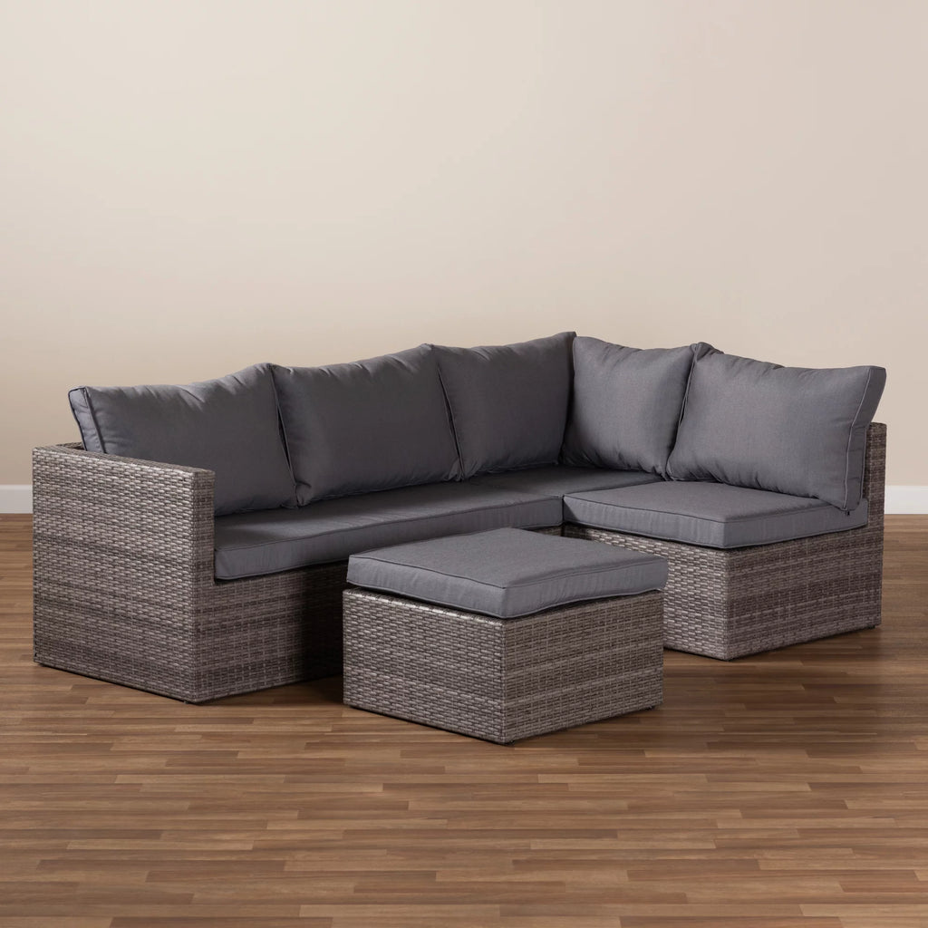 Grey Polyester 4-Piece Woven Rattan Patio Set B209356
