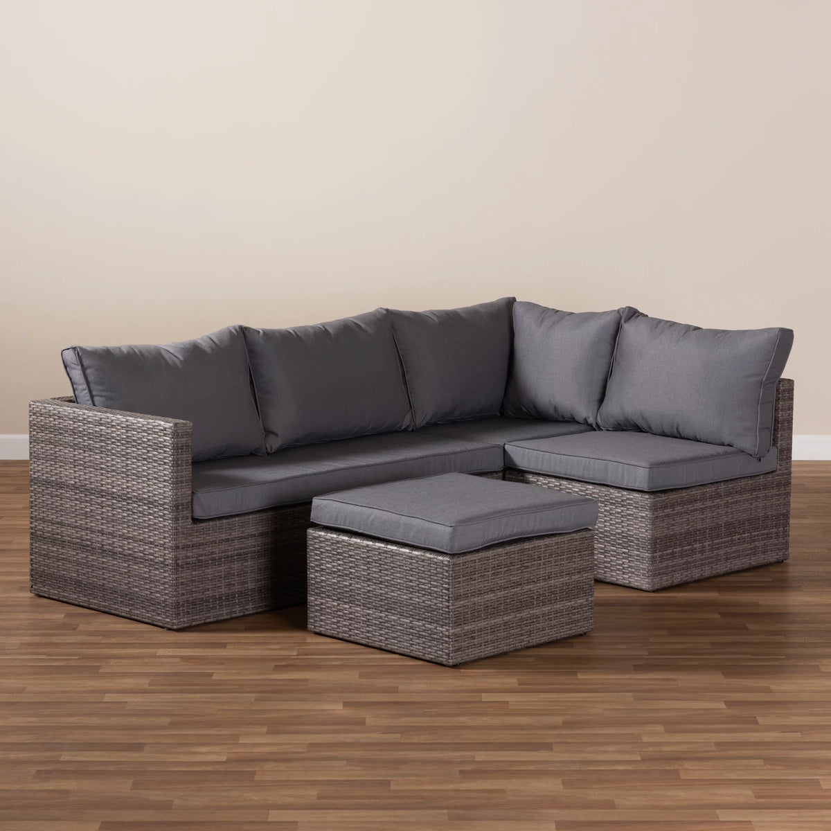 Grey Polyester 4-Piece Woven Rattan Patio Set B209356