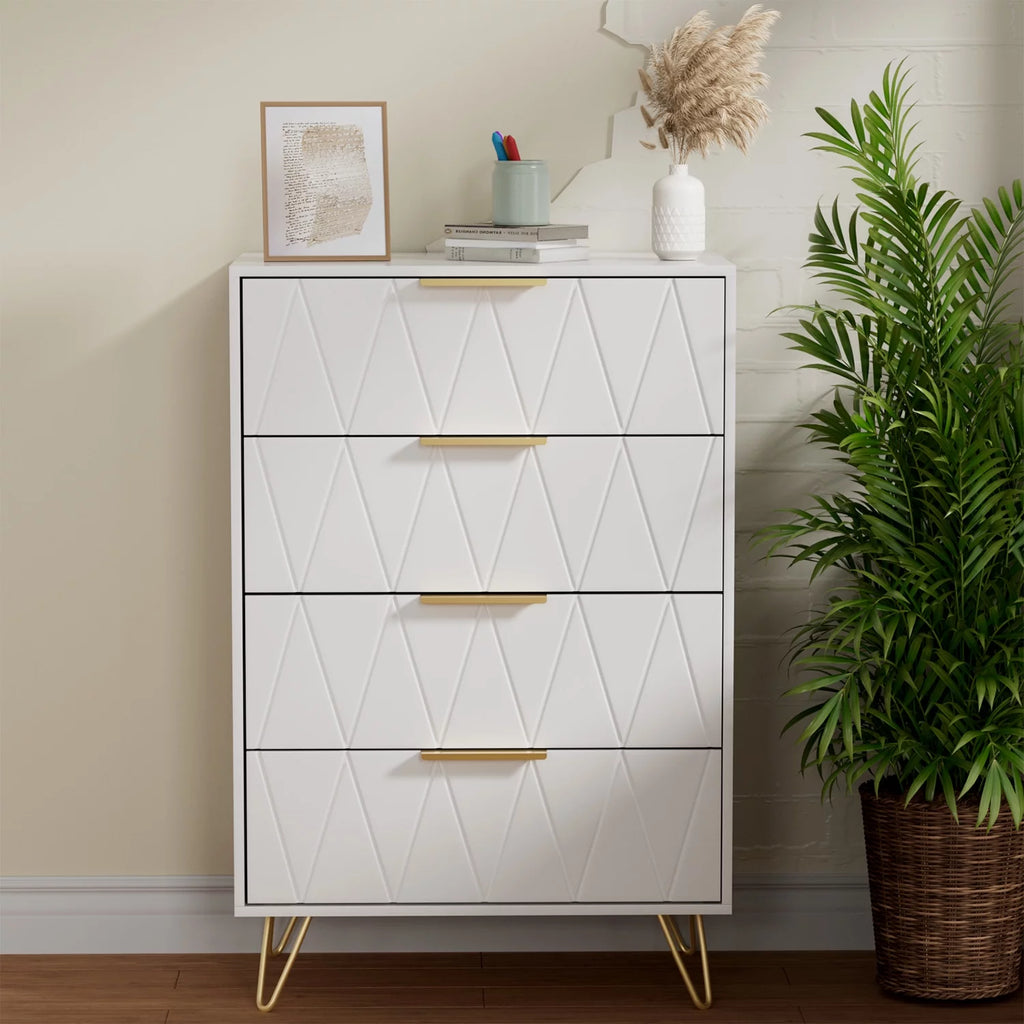 Black 4 Drawer Wood Dresser with Metal Handles E627