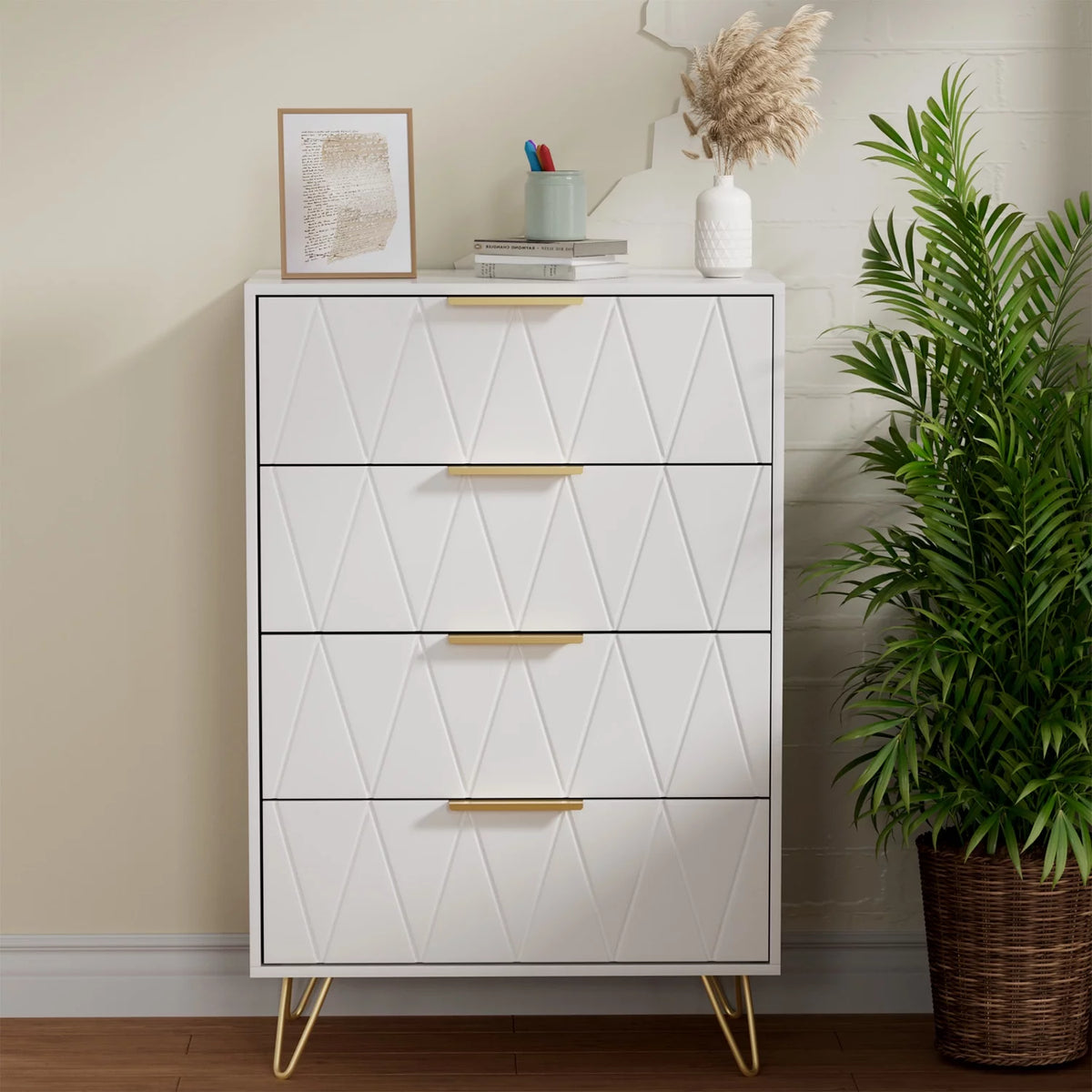 Black 4 Drawer Wood Dresser with Metal Handles E627