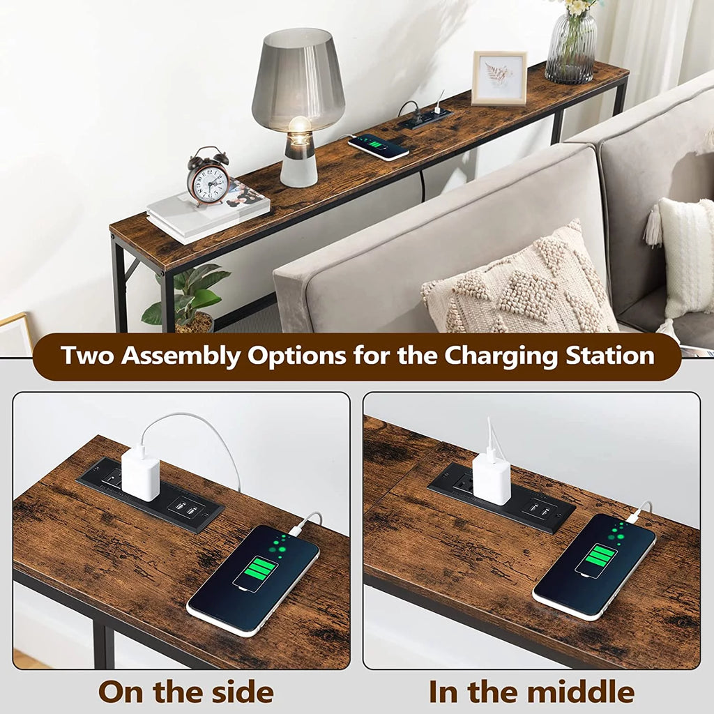 Rustic 3 Tier Narrow Console Table with Power Outlets Z53671