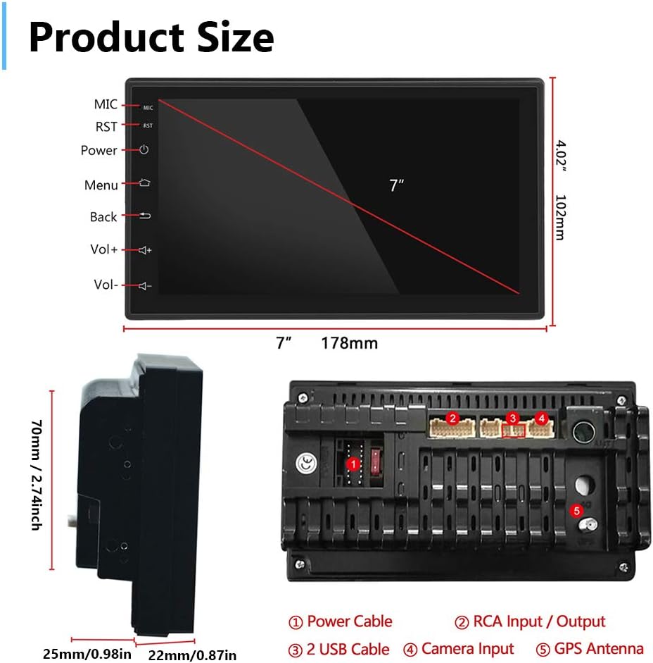 Android Double Din Car Stereo with Touch Screen Bluetooth FM Receiver Backup Camera Dual USB O6661