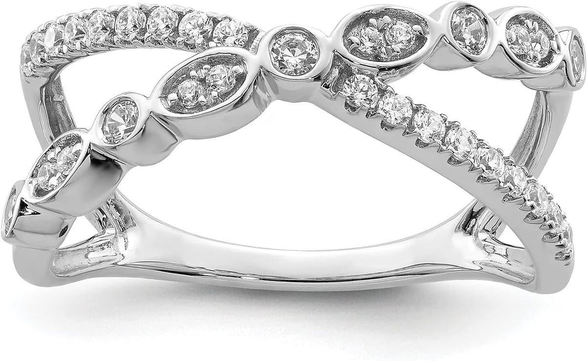 14k White Gold Criss Cross Diamond Ring T686725