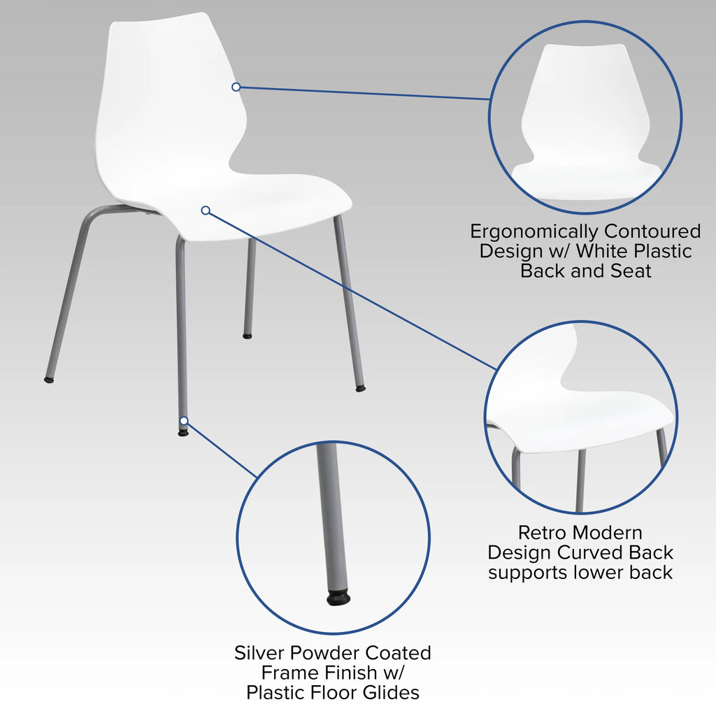 White Stack Chair with Lumbar Support and Silver Frame T234512