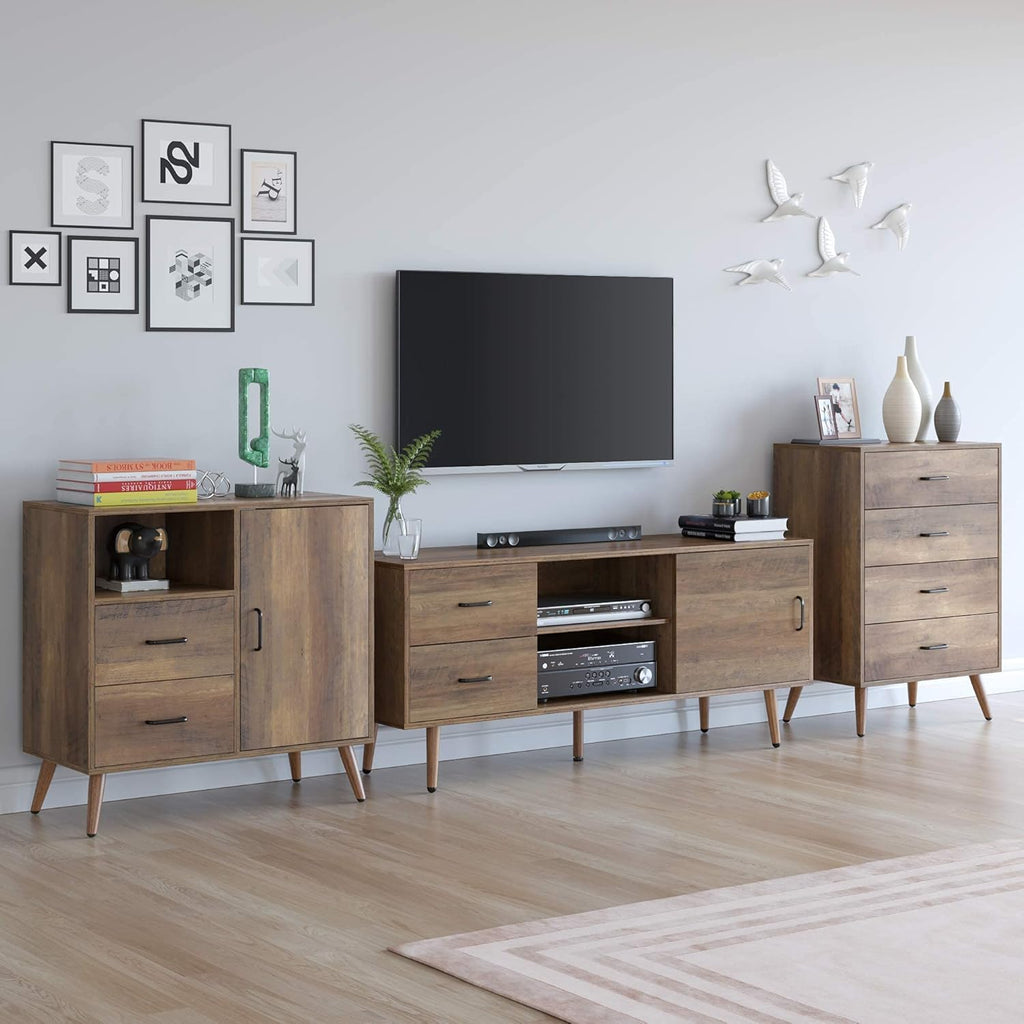 Mid Century Modern Wood TV Stand with Sliding Door H77396