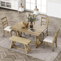 Farmhouse Wood Rectangular Dining Table with Cross Legs, 4 Upholstered Chairs and Bench D67586
