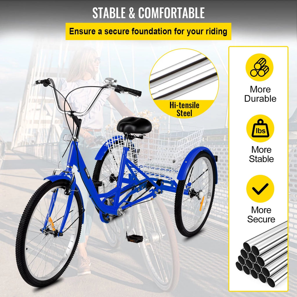 24" Single Speed Three Wheel Bike with Basket Blue P958942