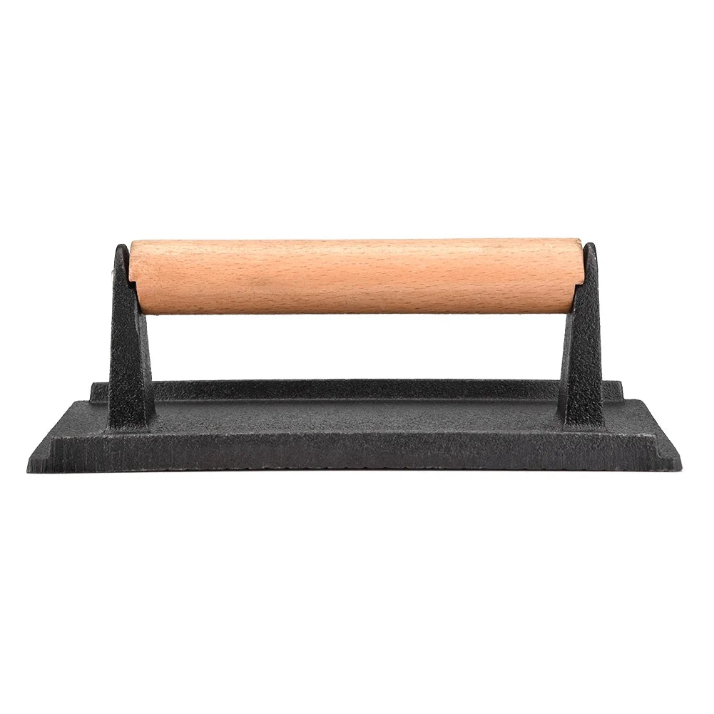 Commercial Cast Iron Steak Press with Wooden Handle V6340