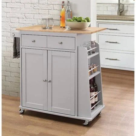 Gray Kitchen Cart with Solid Wood Top Q96528