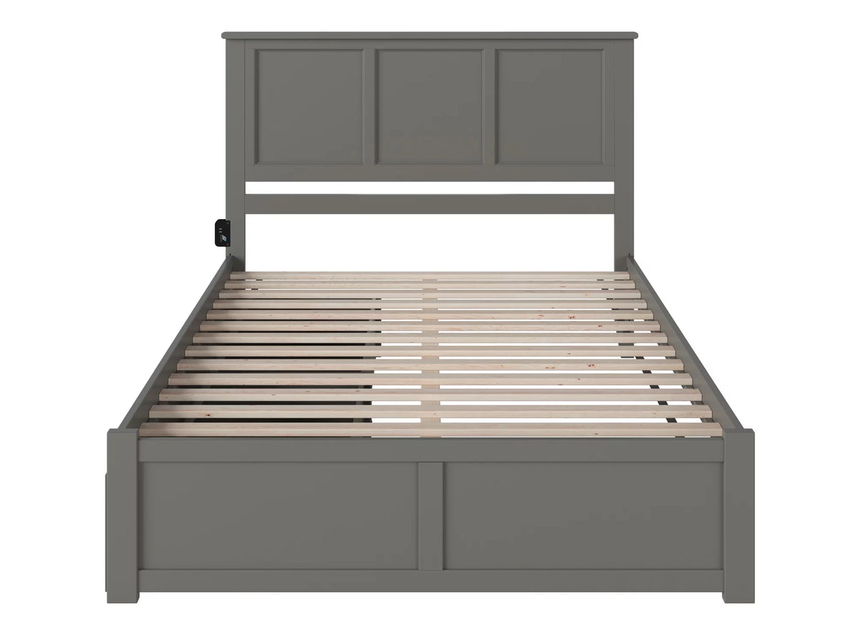 King Solid Wood Platform Bed with Footboard & 2 Storage Drawers in Grey D265