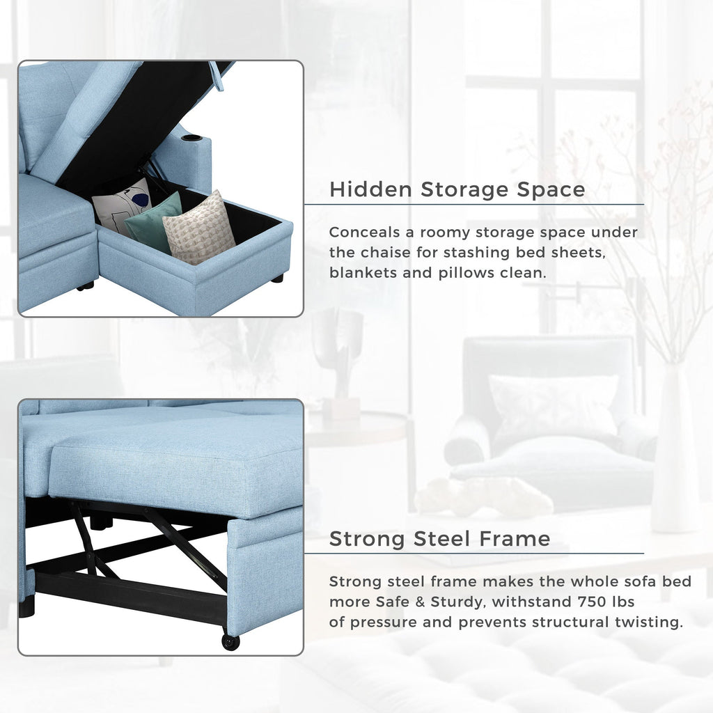 Blue Padded Pull Out Sofa Bed M4428