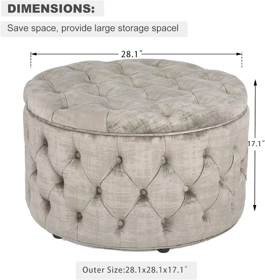 28 Inch Round Velvet Storage Ottoman K9634