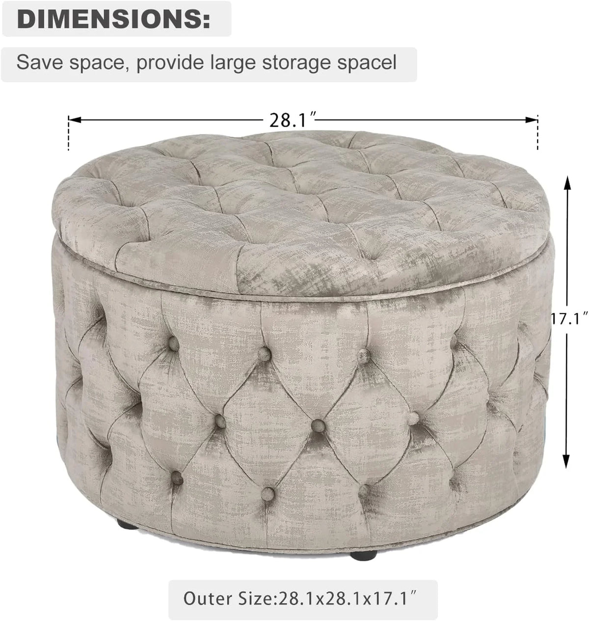 28 Inch Round Velvet Storage Ottoman K9634