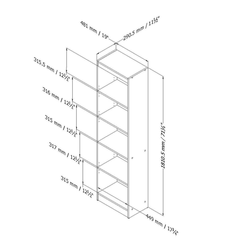 5-Shelf Narrow Bookcase H726
