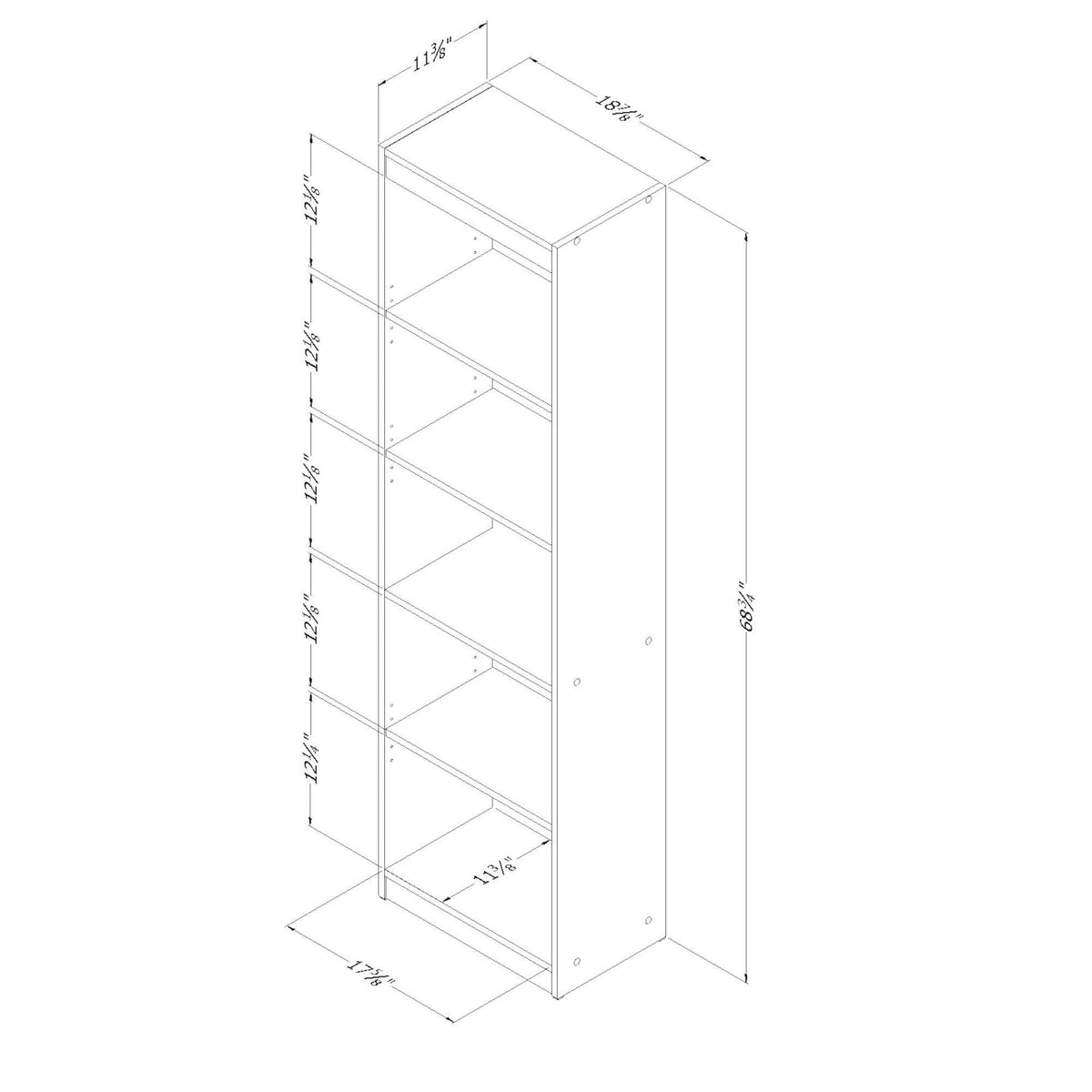 5-Shelf Narrow Bookcase H726