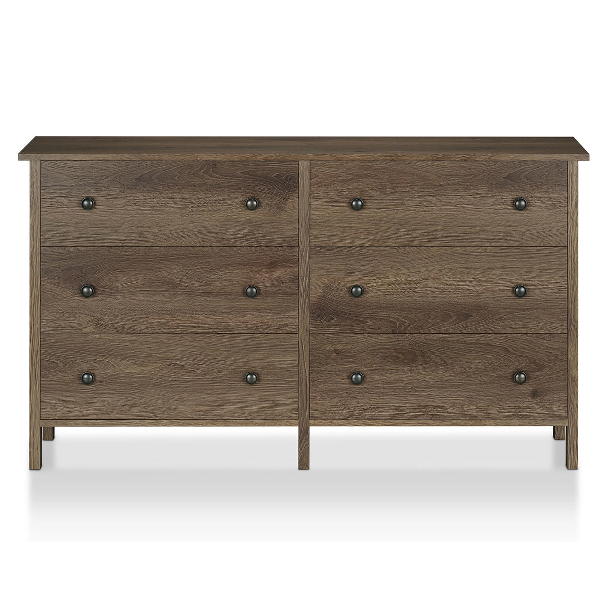 Distressed Walnut 6-Drawer Wood Dresser R376