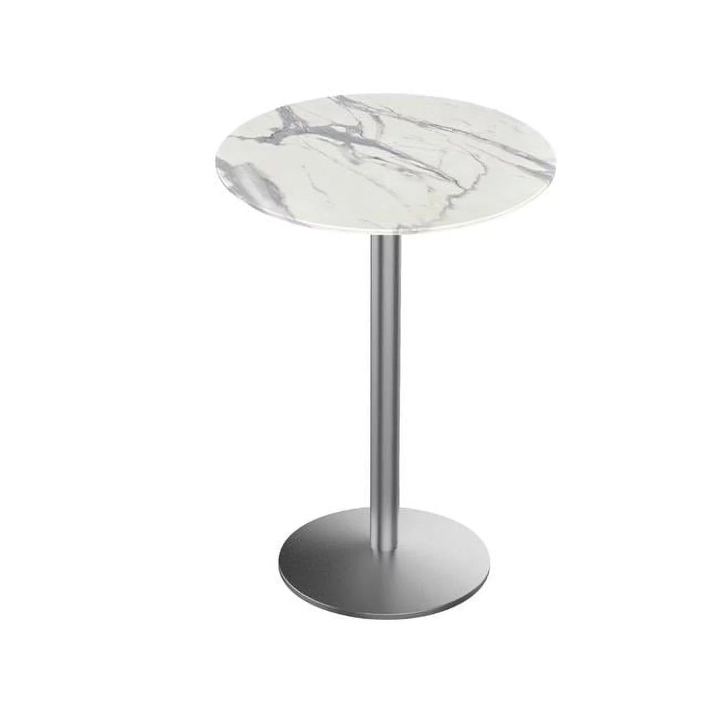 42 in. Tall Indoor & Outdoor All-Season Table with 32 in. Dia. White Marble Top D6694
