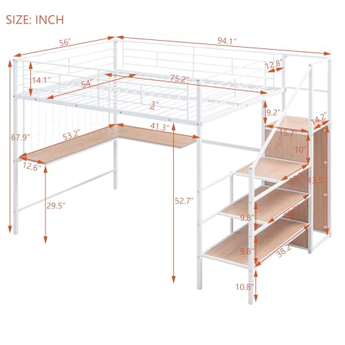 Black Full Size Loft Bed with Desk and Storage Stairs J8731