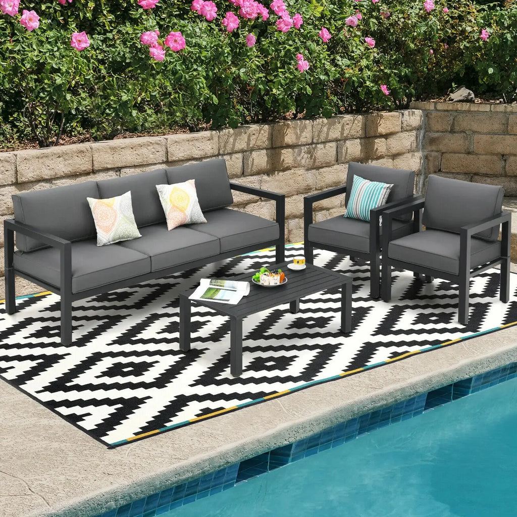 4-Piece Outdoor Patio Furniture Set Sectional Sofa Set Coffee Table O54000