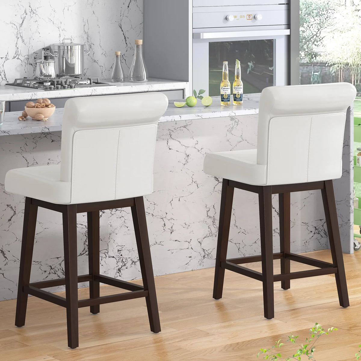 White Swivel Bar Stools Set of 2 S9597