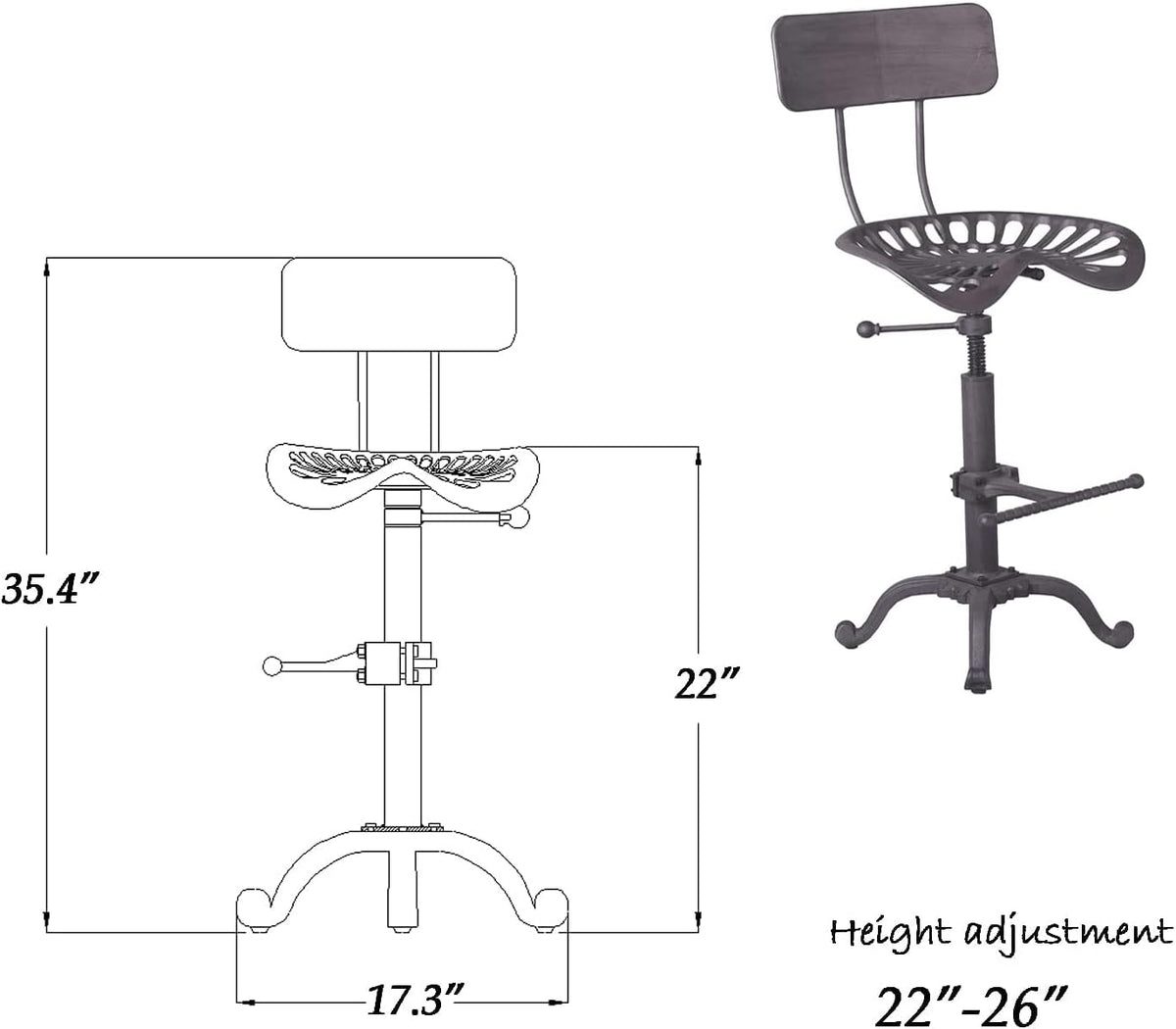 Rust Industrial Cast Iron Tractor Seat Bar Stool with Back C852675