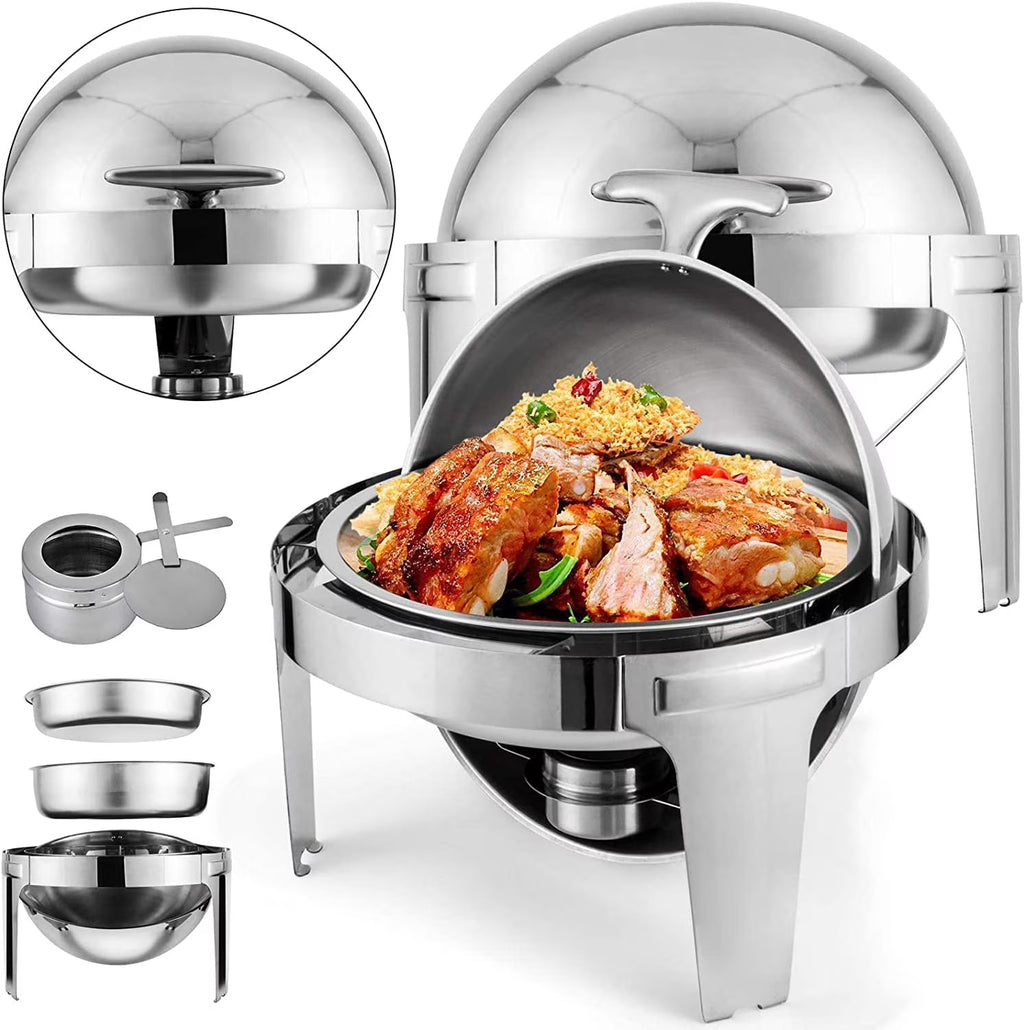2 Packs Stainless Steel 6Qt Round Chafing Dish Buffet Warmer Set with Pans and Fuel Holders C2264
