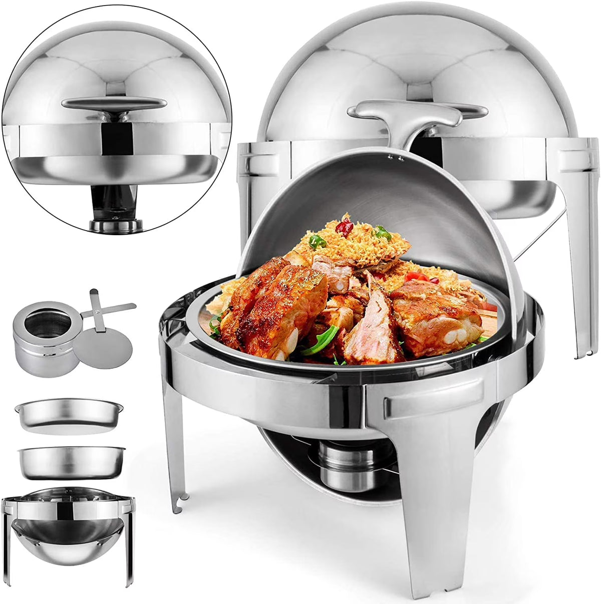 2 Packs Stainless Steel 6Qt Round Chafing Dish Buffet Warmer Set with Pans and Fuel Holders C2264