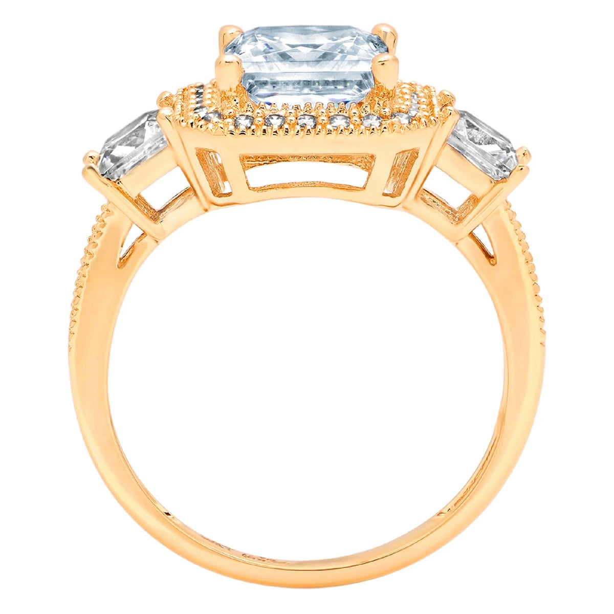 3.1ct Princess Cut Blue Simulated Diamond 18k Yellow Gold 3 Stone Ring Size 3.75 K46839