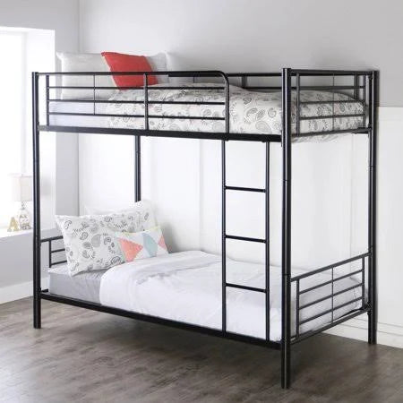 Twin-over-Twin Bunk Bed with Metal Frame and Ladder, Black B375223